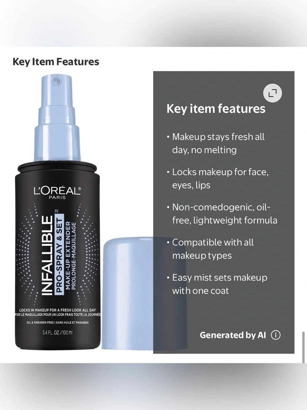 L’Oréal New Infallible Pro-Spray & Set Makeup Setting Spray - Light Blue